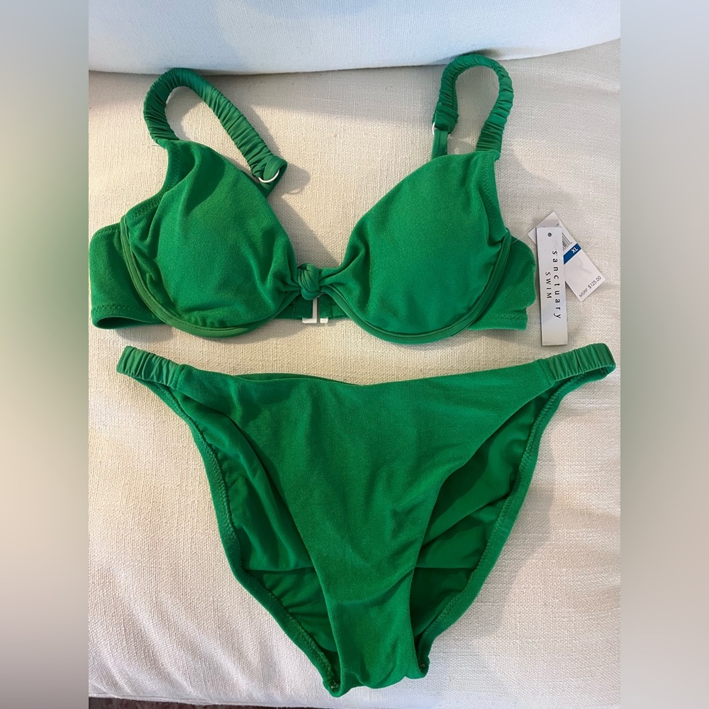 NWT Sanctuary Kelly Green two-piece Terry cloth feel women's bikini size XL.